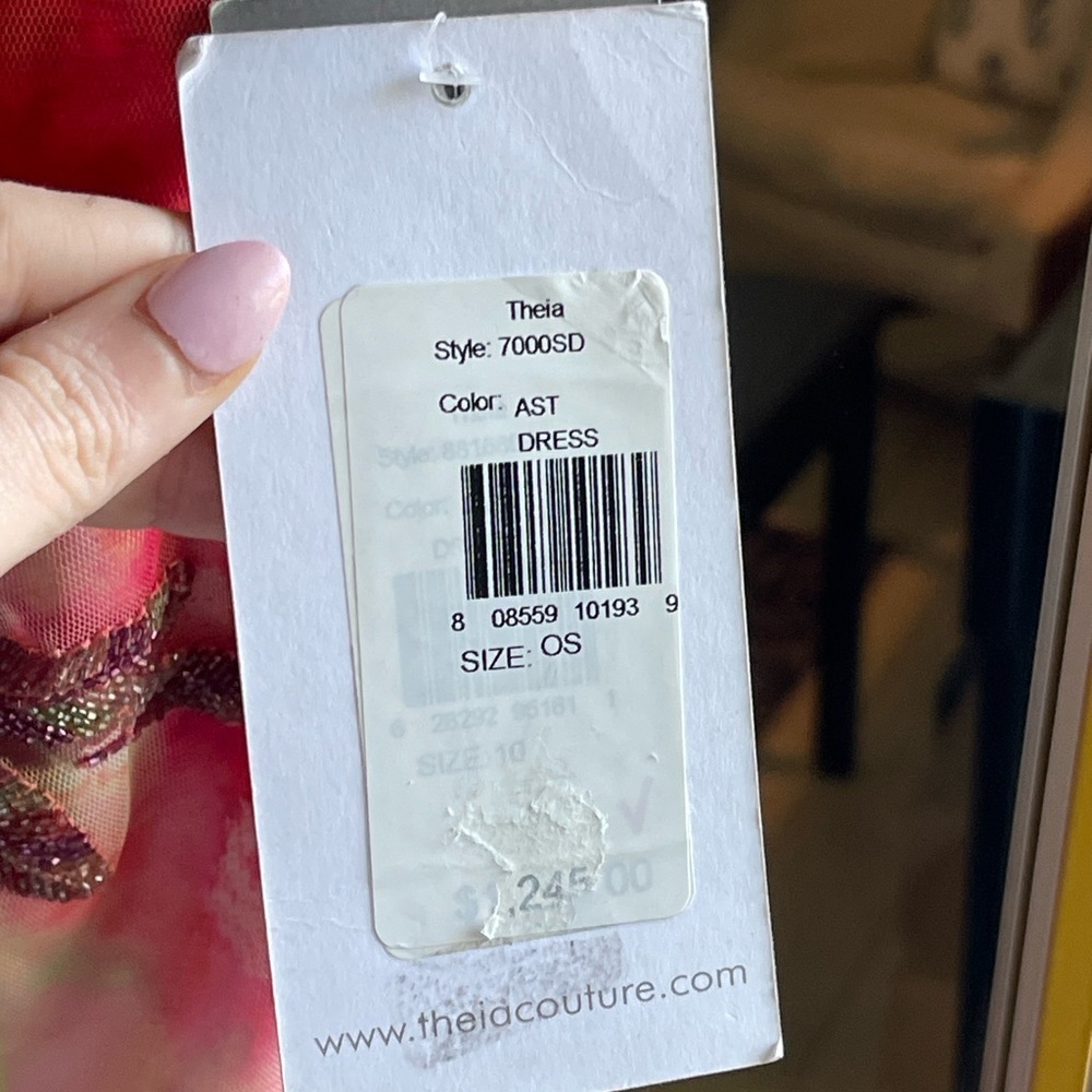 THEIA NWT Brigitte Floral Beaded Fringe Midi Dress - Picture 7 of 15